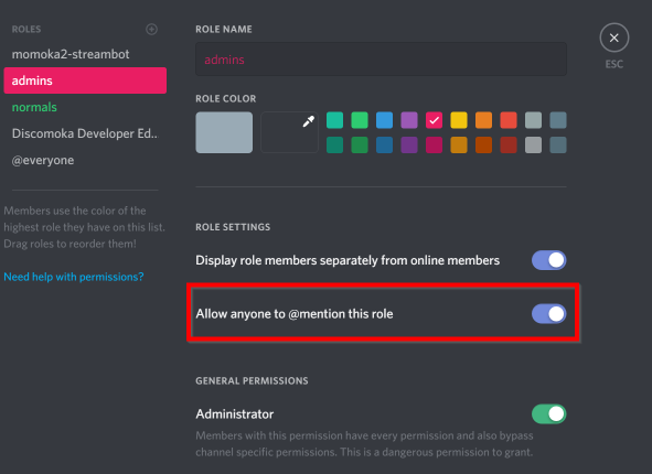 Configure Role mentioning